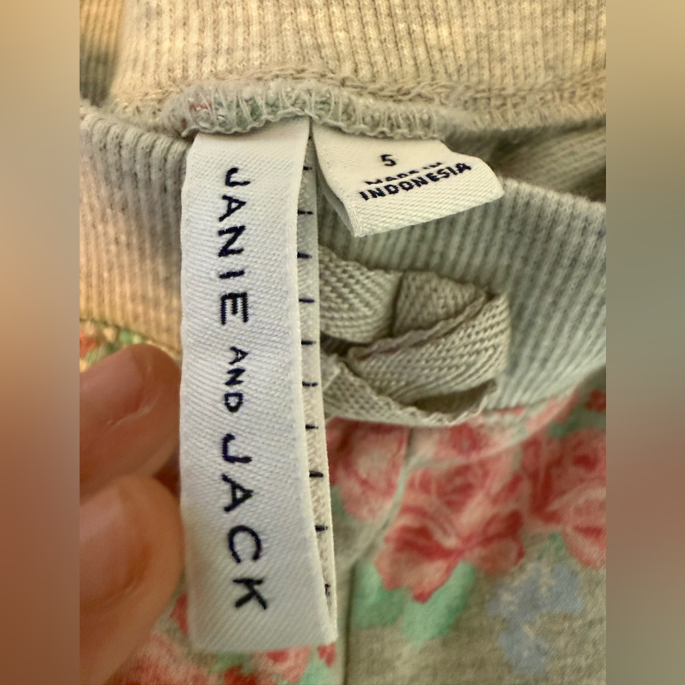 Janie and Jack Pink and Gray Flower Joggers - Picture 3 of 3